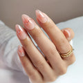 GJZEZ Almond Press On Nails Short — Soft Gel Glue On Nails with 3D Metallic Chrome Wave Design, Glossy Pink Blush, 32 Pcs, 16 Sizes, Reusable