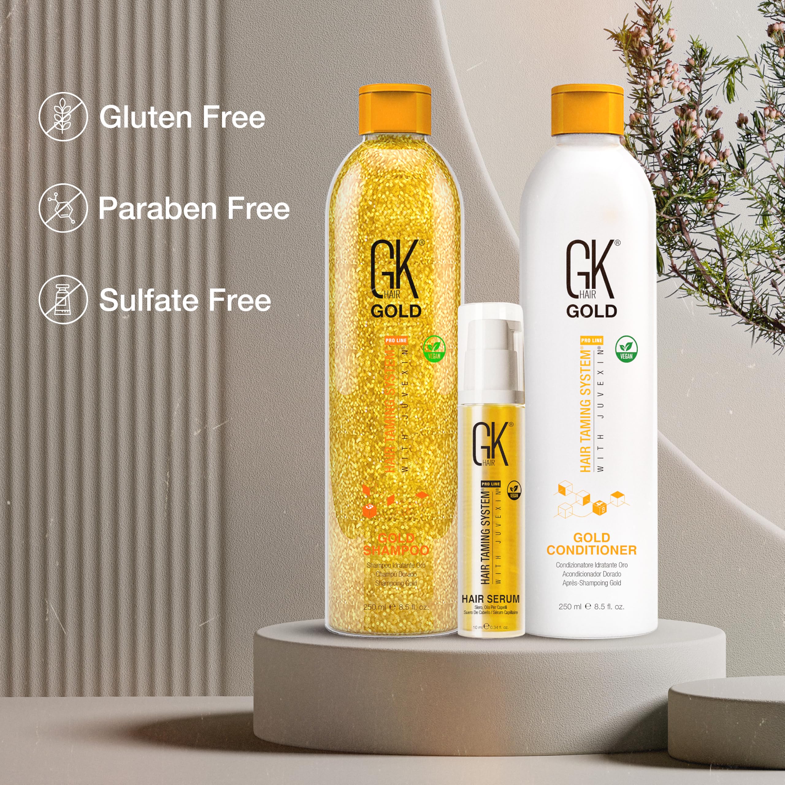 GK Hair Gold Shampoo & Conditioner Duo with Free Argan Oil Serum