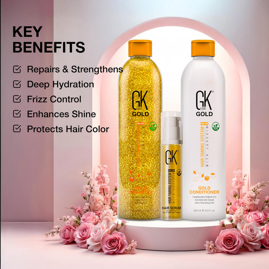 GK Hair Gold Shampoo & Conditioner Duo with Free Argan Oil Serum