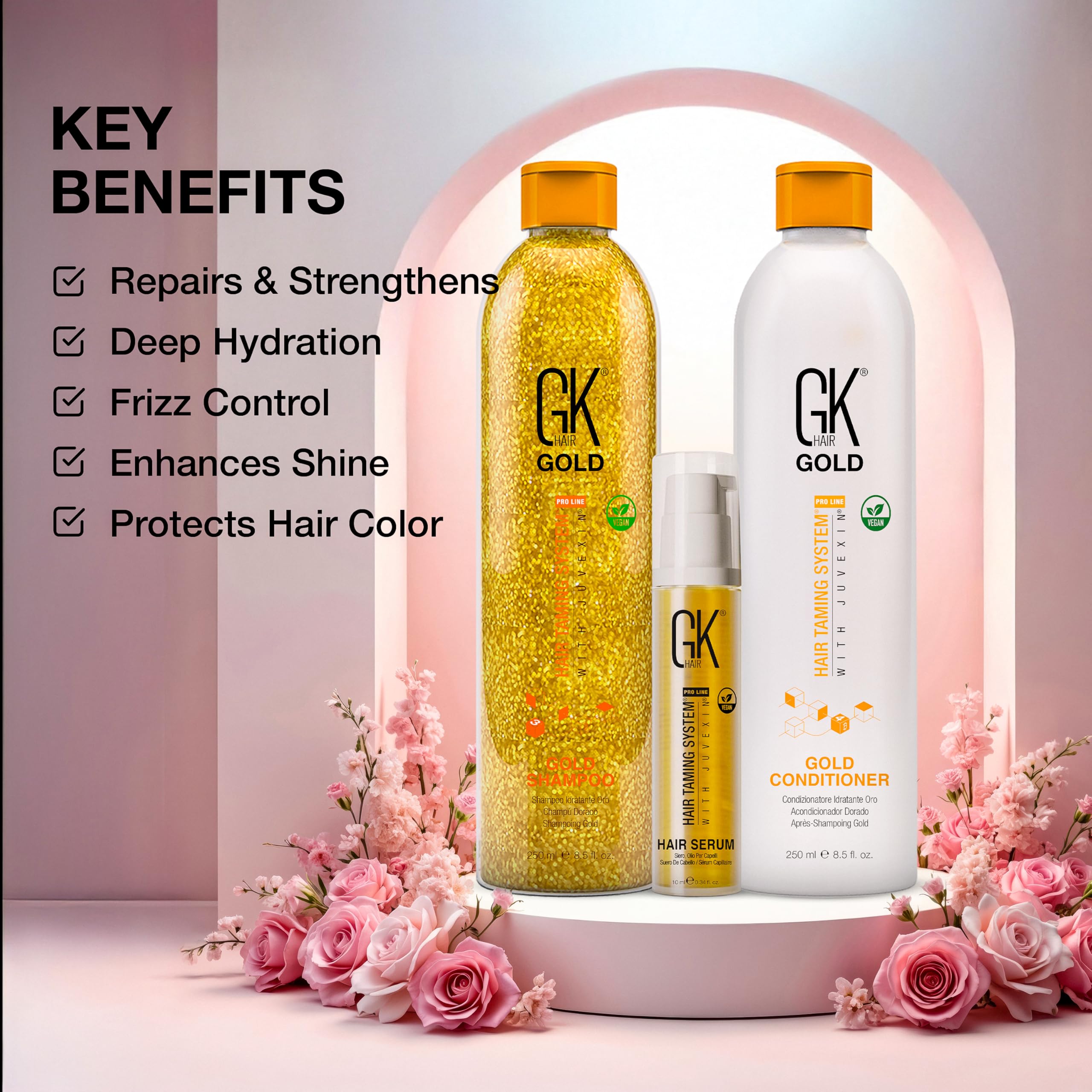 GK Hair Gold Shampoo & Conditioner Duo with Free Argan Oil Serum