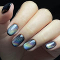 GLAMERMAID Laser Black Short Press On Nails – Aurora Cat Eyes, Extra Short Squoval Glue-On Kit