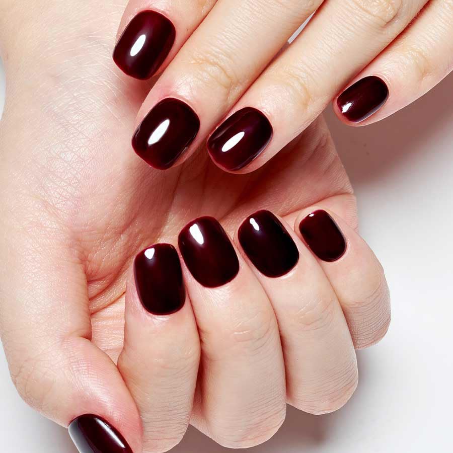 GLAMERMAID Burgundy Red Extra Short Press-On Nails – Short Squoval, Gel Shine, 24-Piece Set