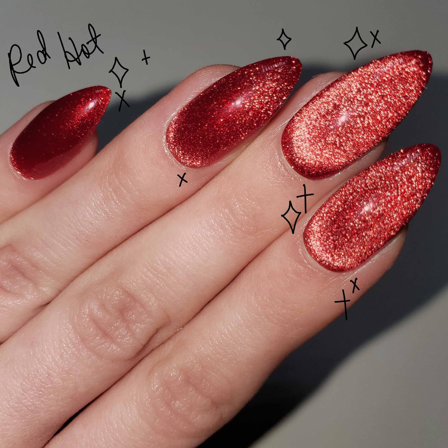 GLAMERMAID Red Magnet Cat Eyes Press-On Nails – Aurora Gel Kit, Short Almond