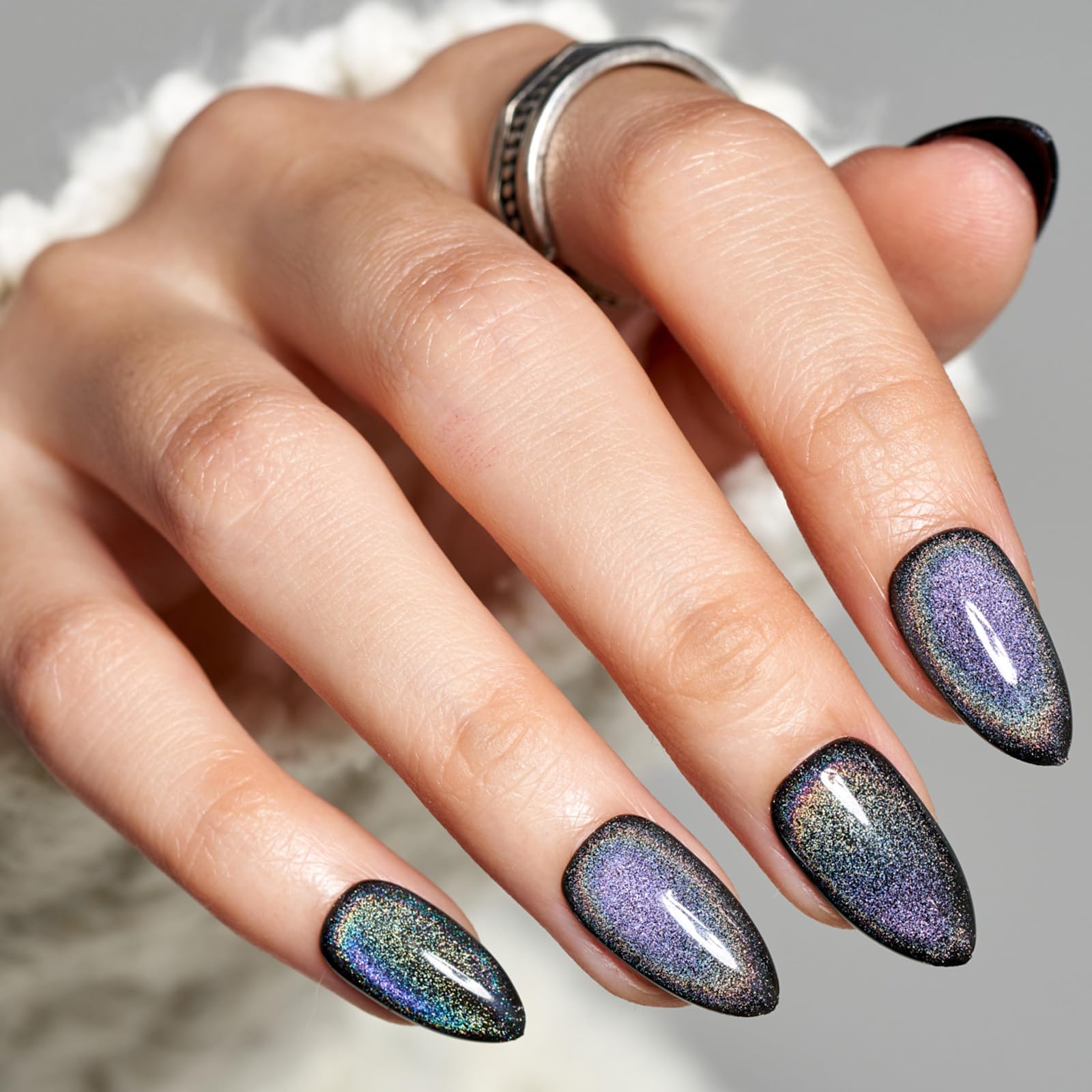 GLAMERMAID Black Blue Magnet Cat Eyes Press-On Nails - Short Almond