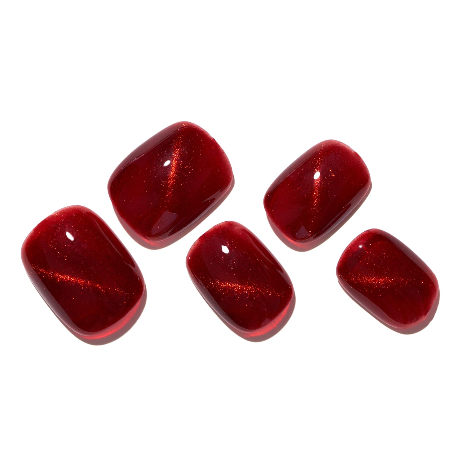 GLAMERMAID Red Cat Eyes Extra Short Press-On Nails – Cherry Burgundy