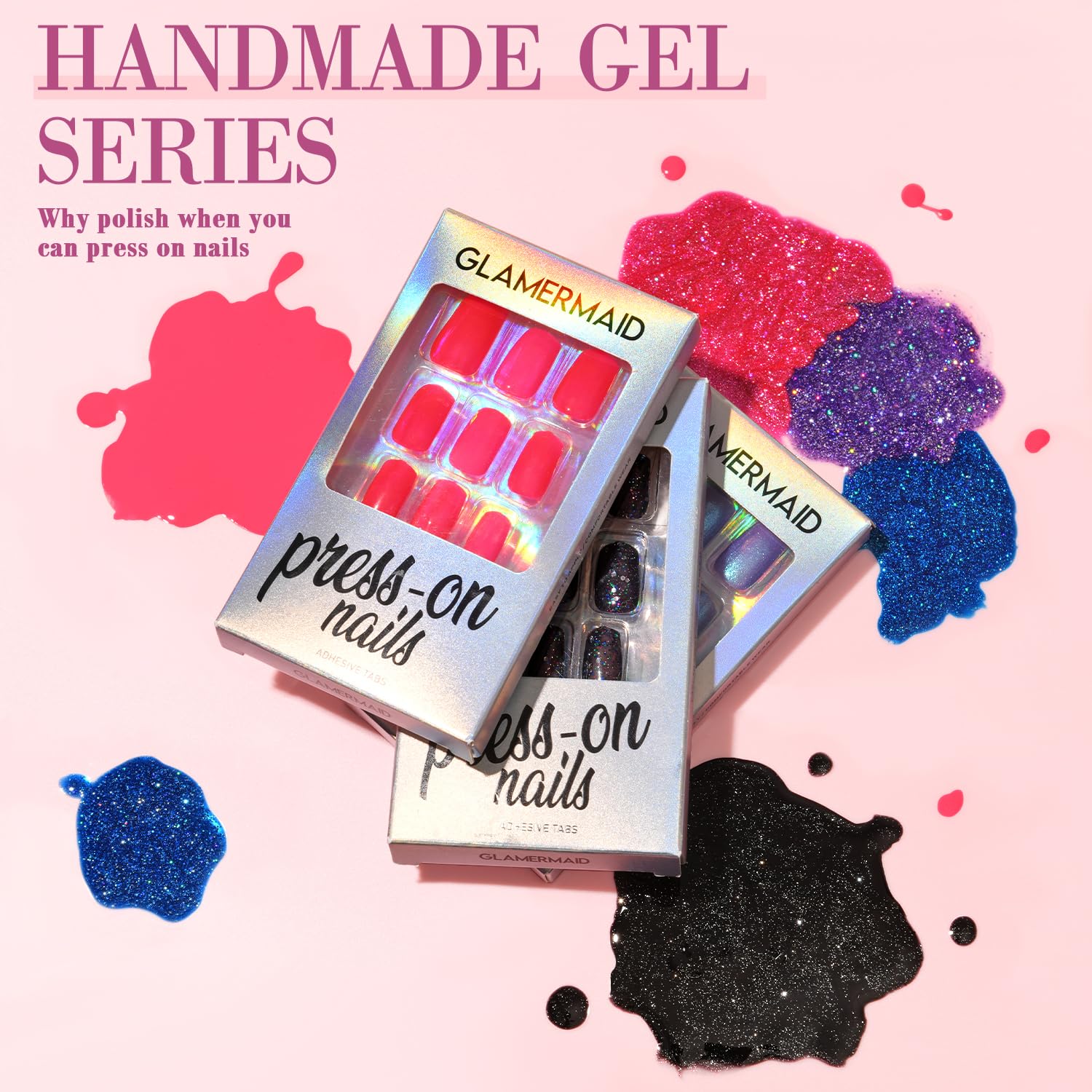 GLAMERMAID Nude Pink Magnet Cat Eyes Press-On Nails - Handmade Jelly Gel Kit