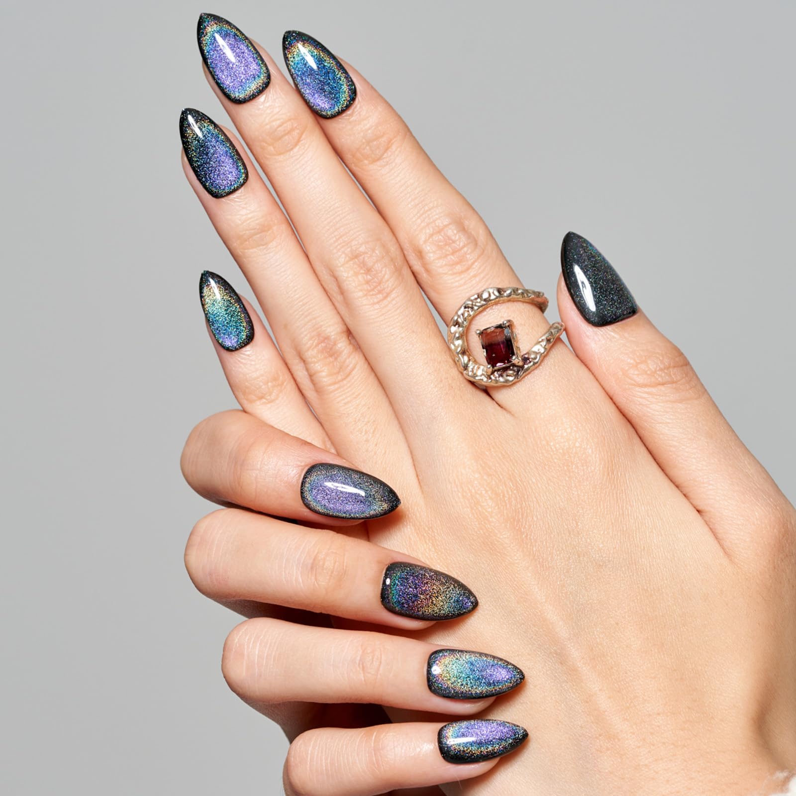 GLAMERMAID Black Blue Magnet Cat Eyes Press-On Nails - Short Almond