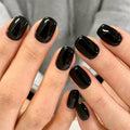 GLAMERMAID Extra Short Press On Nails – Gothic Black, Glossy UV Gel Finish, Reusable Full Cover Kit