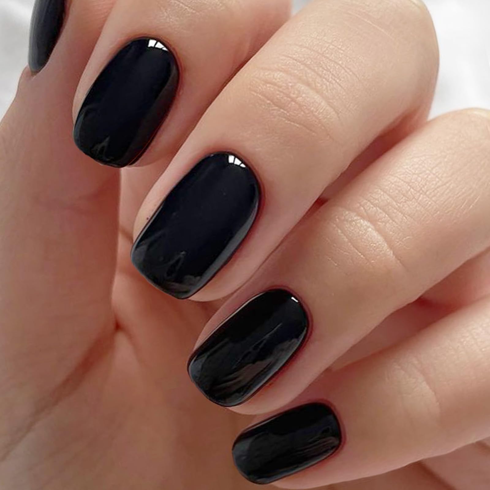 GLAMERMAID Extra Short Press On Nails – Gothic Black, Glossy UV Gel Finish, Reusable Full Cover Kit