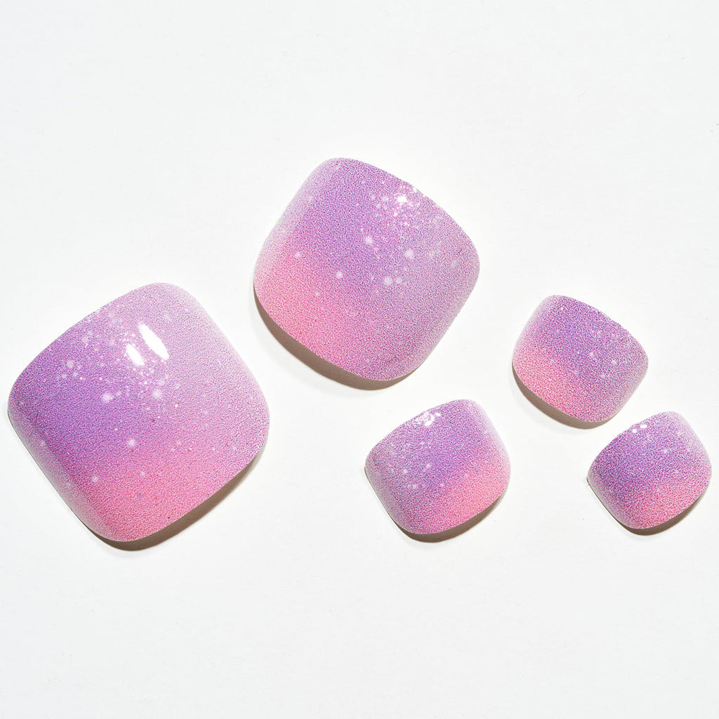 GLAMERMAID Glitter Purple Ombre Press On Toenails – Gel Finish, Reusable Nails