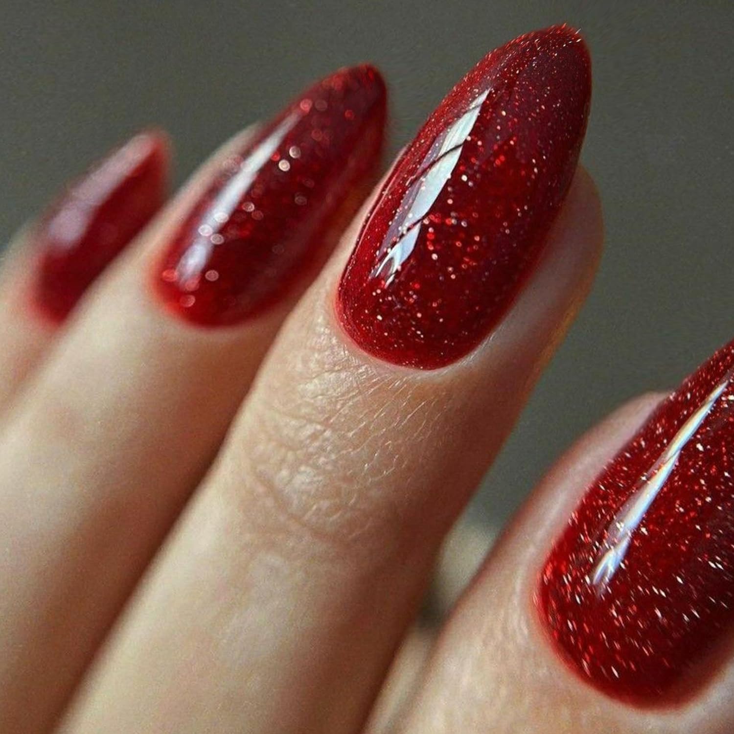 GLAMERMAID Golden Red Press-On Nails – Medium Almond Jelly Gloss Kit