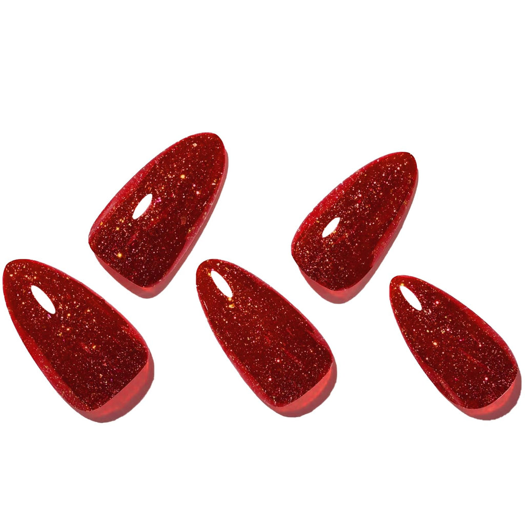 GLAMERMAID Golden Red Press-On Nails – Medium Almond Jelly Gloss Kit