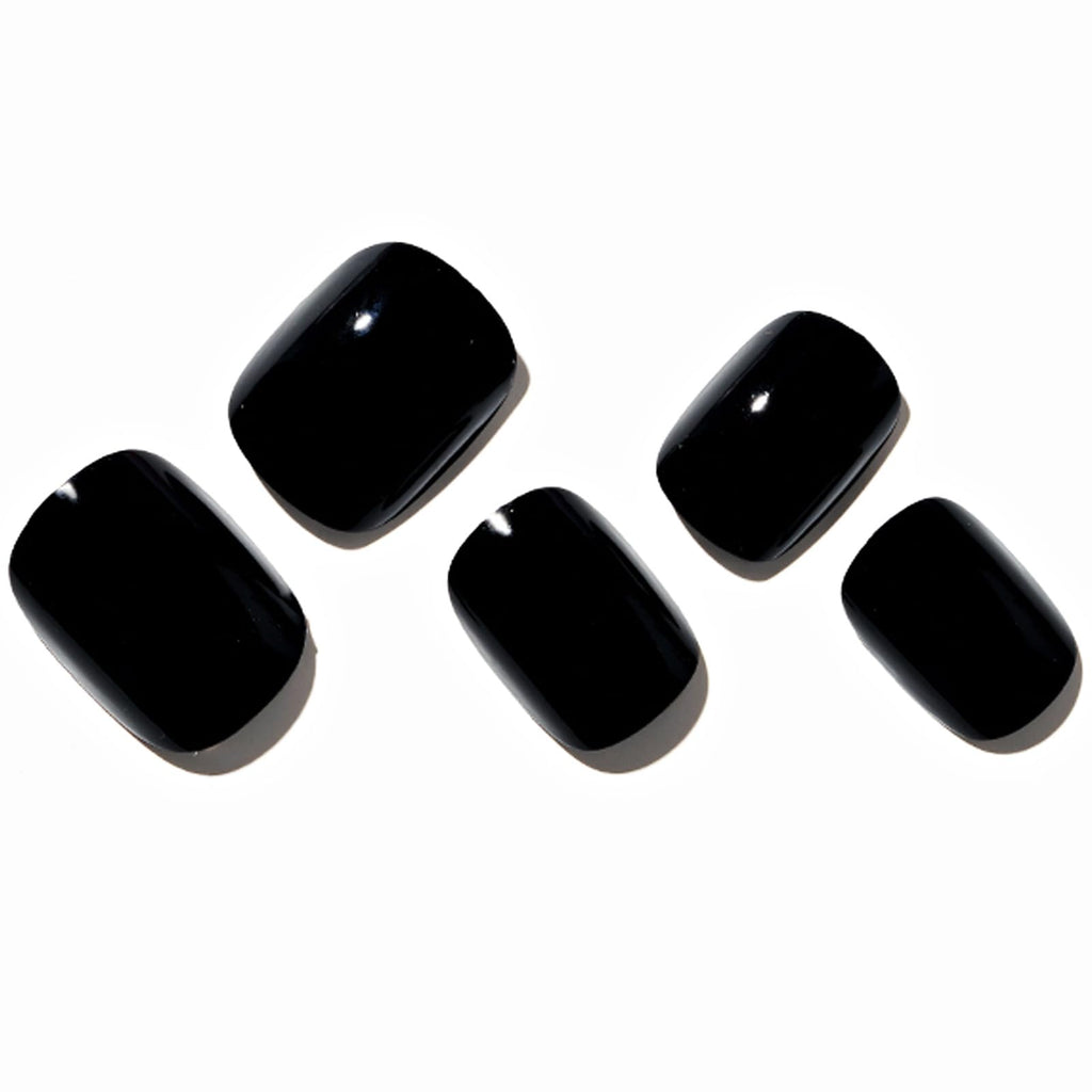 GLAMERMAID Extra Short Press On Nails – Gothic Black, Glossy UV Gel Finish, Reusable Full Cover Kit