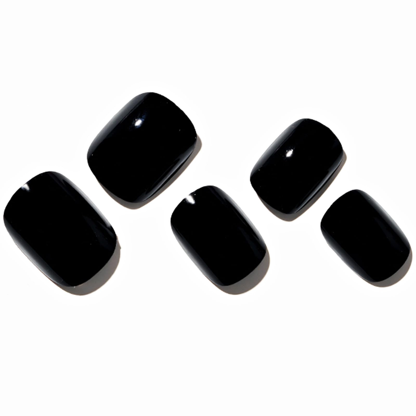 GLAMERMAID Extra Short Press On Nails – Gothic Black, Glossy UV Gel Finish, Reusable Full Cover Kit