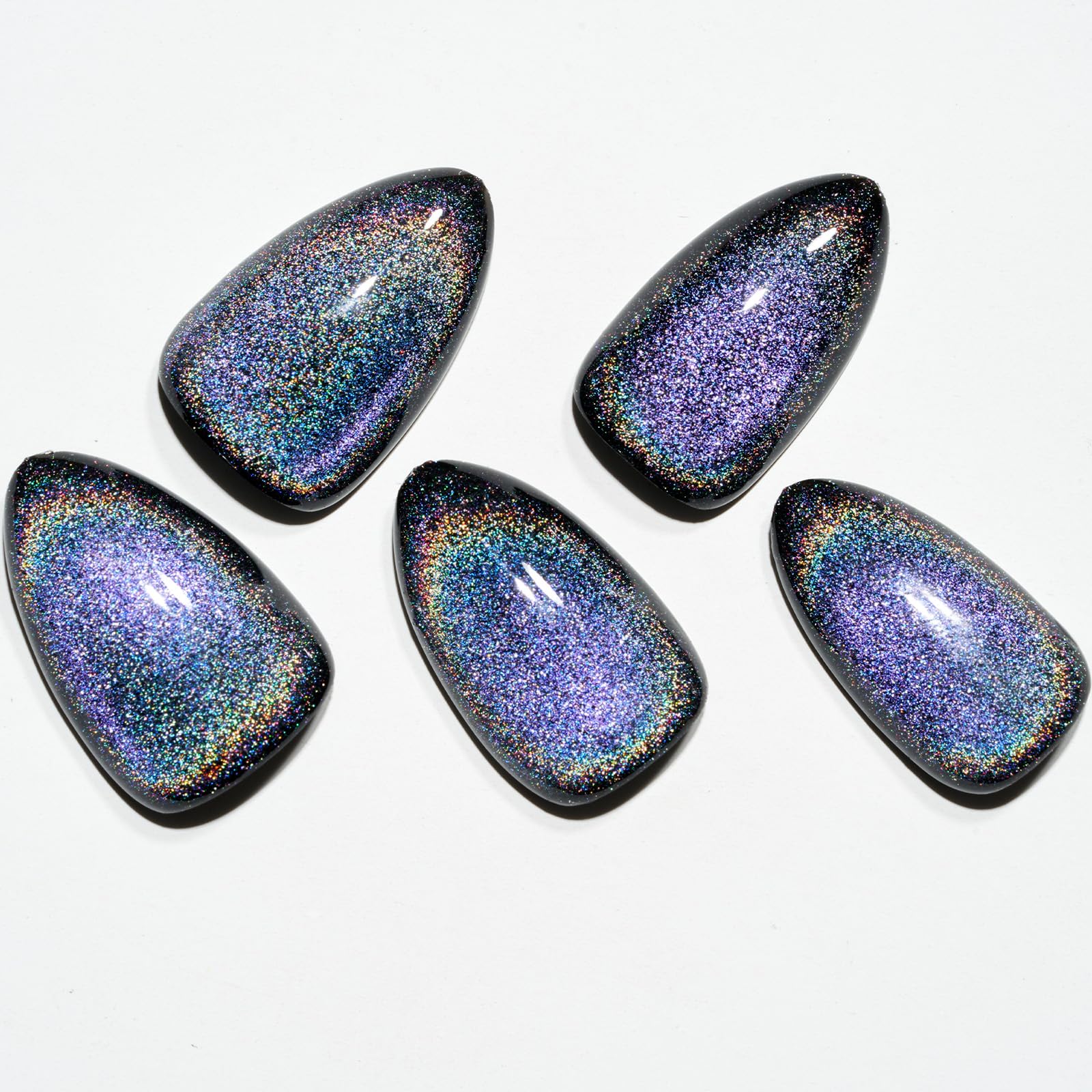 GLAMERMAID Black Blue Magnet Cat Eyes Press-On Nails - Short Almond