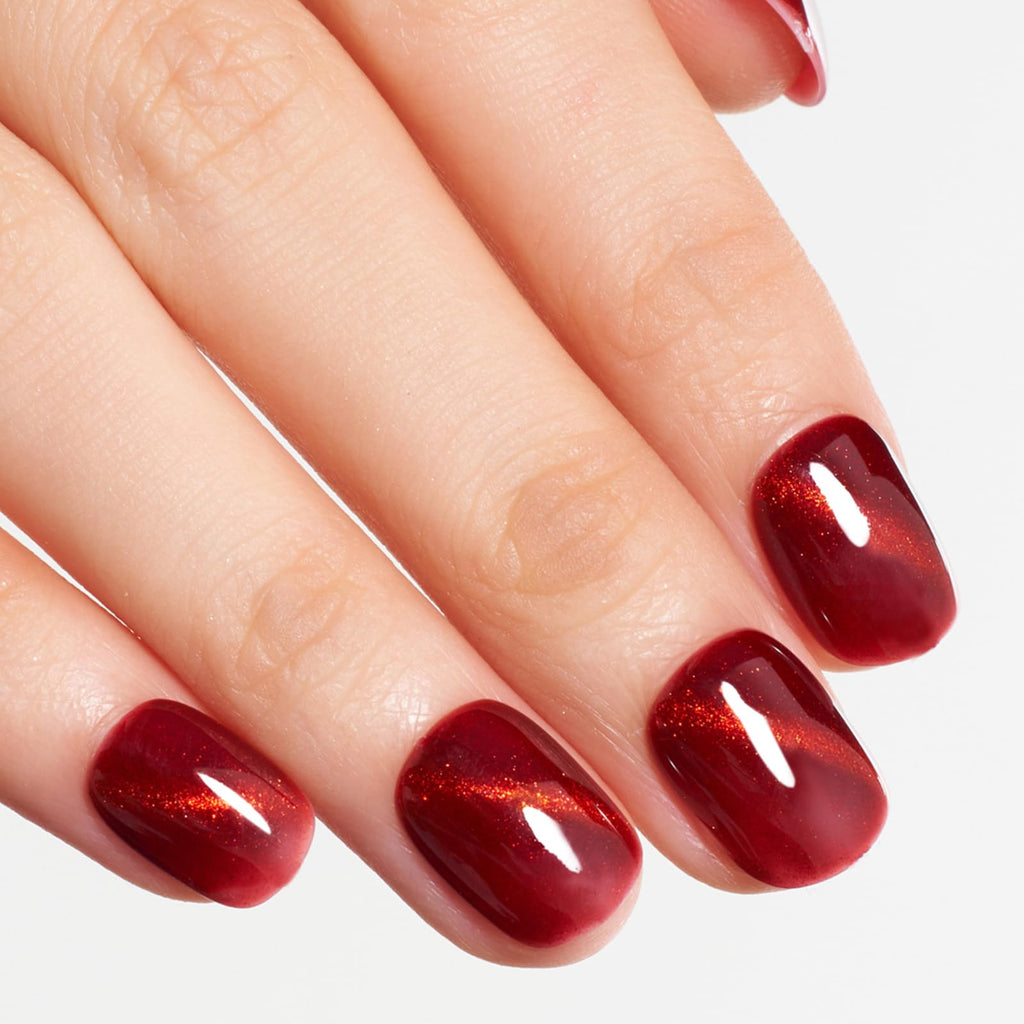 GLAMERMAID Red Cat Eyes Extra Short Press-On Nails – Cherry Burgundy