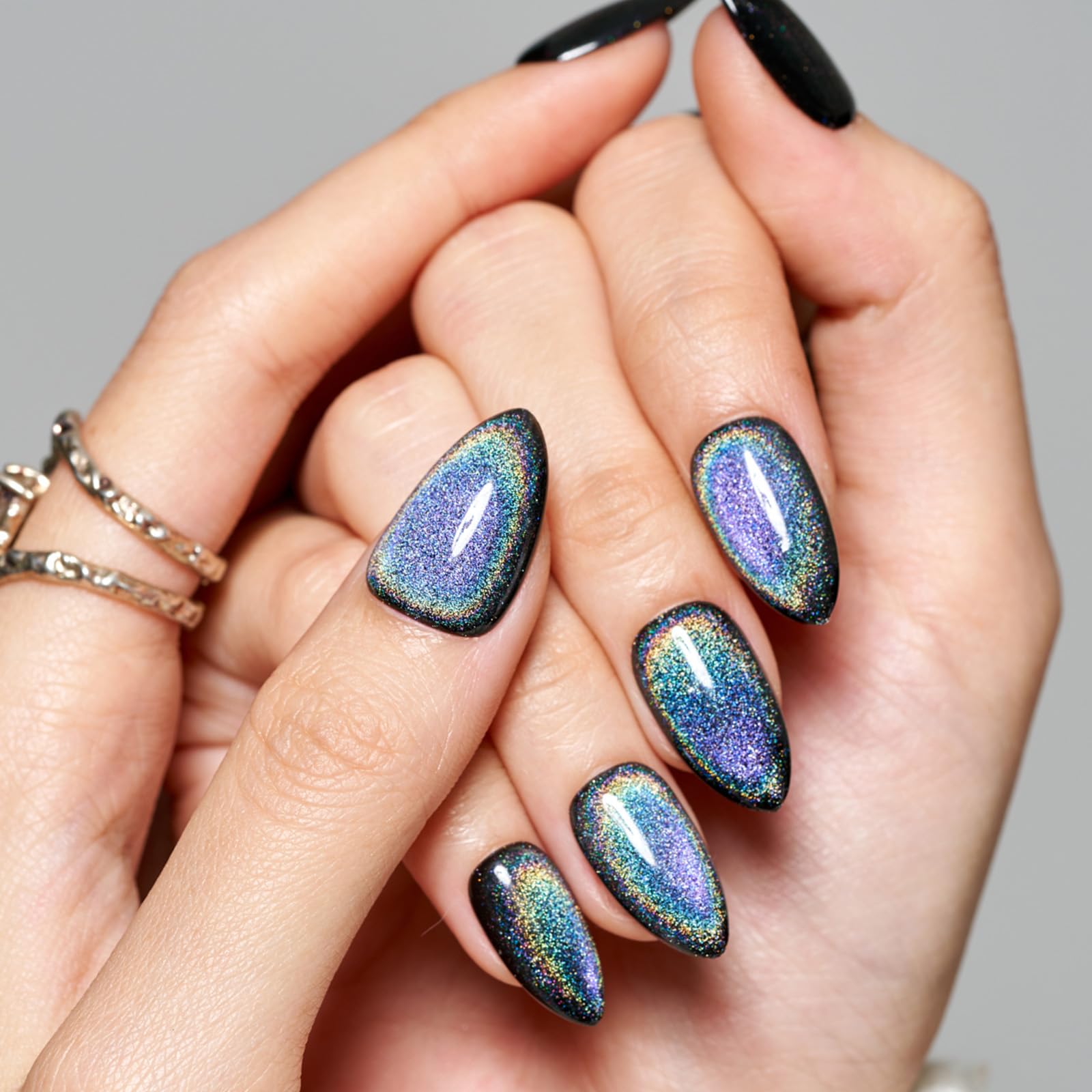 GLAMERMAID Black Blue Magnet Cat Eyes Press-On Nails - Short Almond