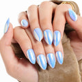 GLAMERMAID Light Blue Mirror Chrome Press-On Nails – Short Almond, Golden Donut Glazed Handmade Jelly Gel Kit