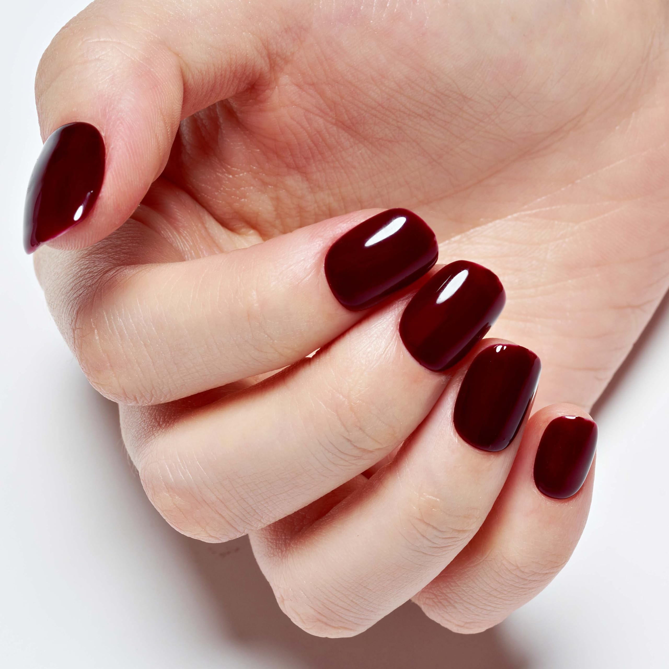 GLAMERMAID Burgundy Red Extra Short Press-On Nails – Short Squoval, Gel Shine, 24-Piece Set