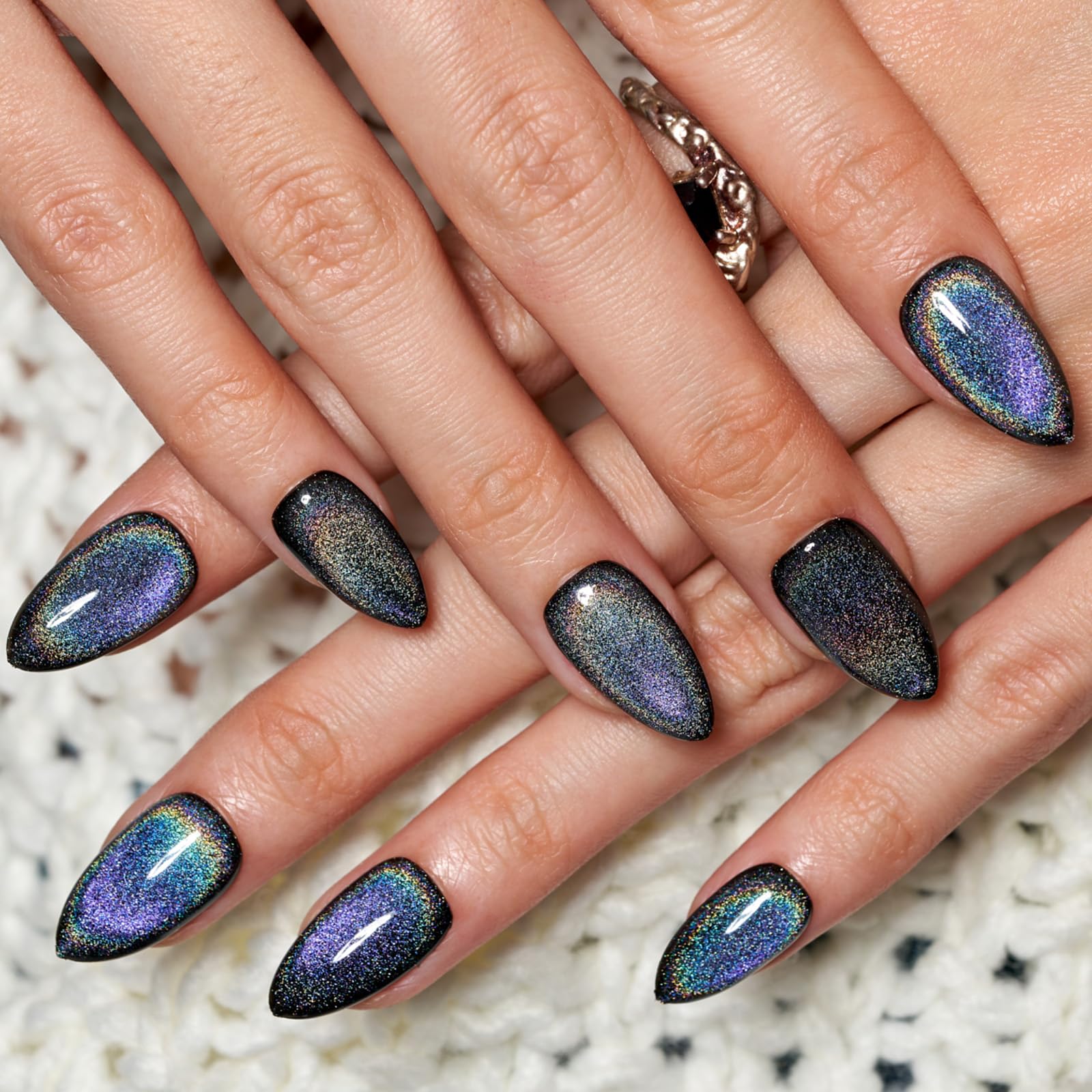 GLAMERMAID Black Blue Magnet Cat Eyes Press-On Nails - Short Almond
