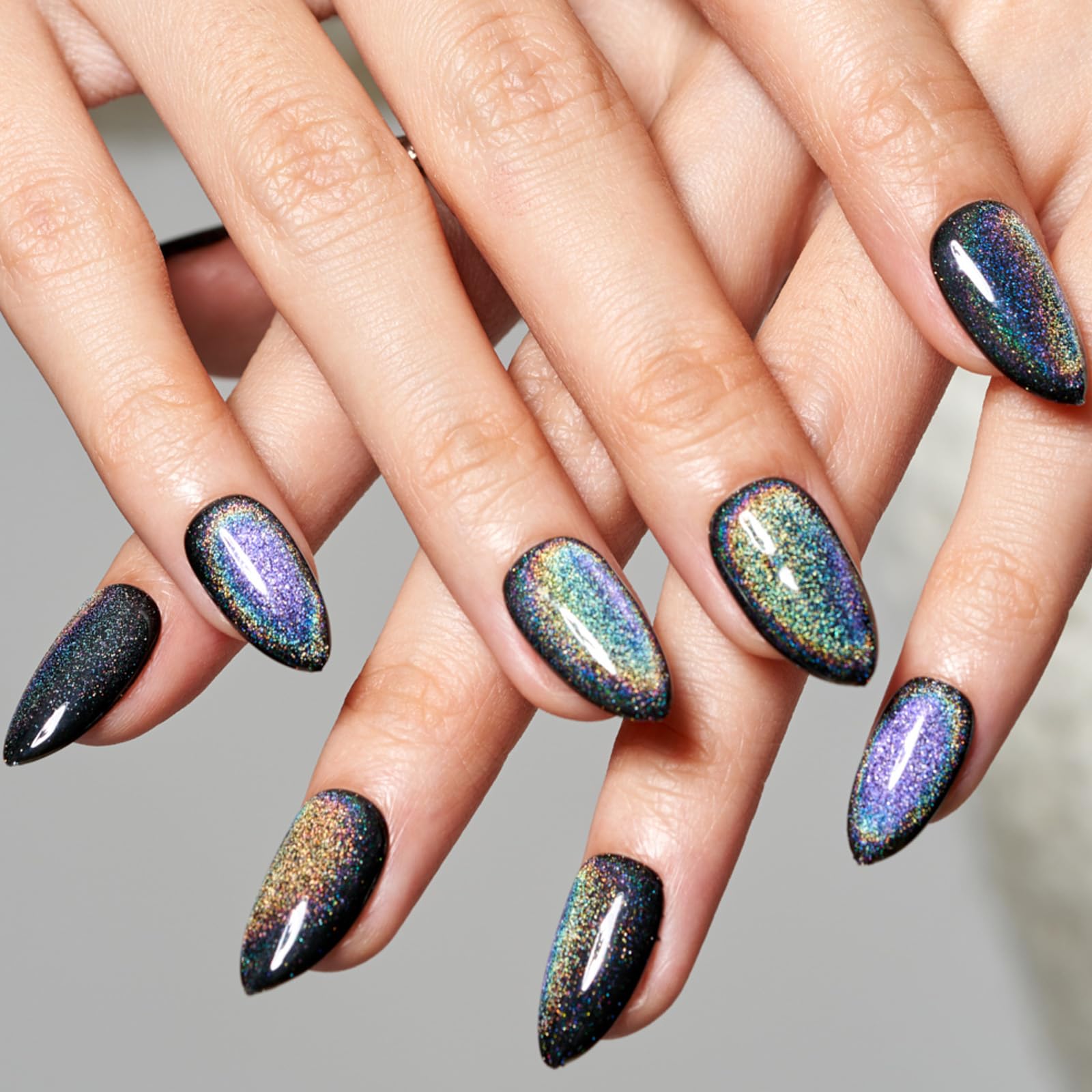 GLAMERMAID Black Blue Magnet Cat Eyes Press-On Nails - Short Almond