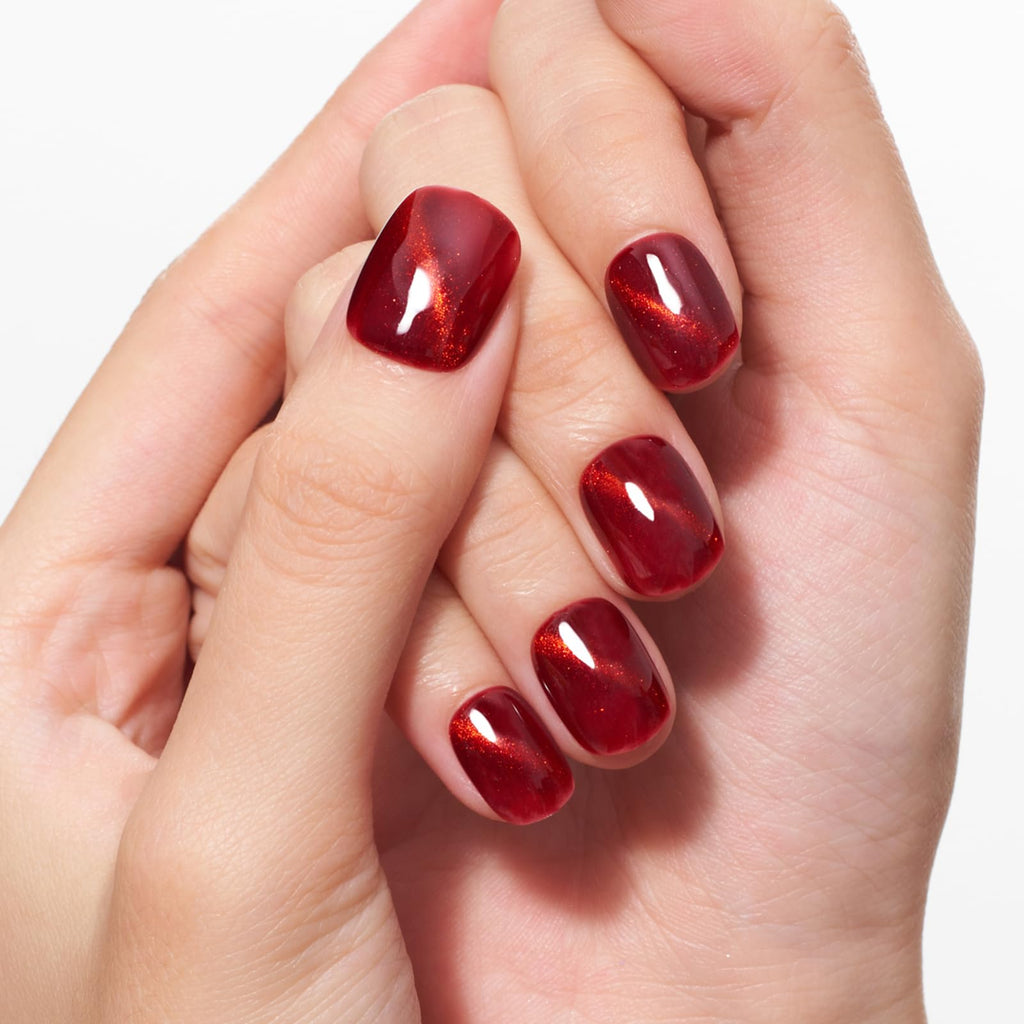 GLAMERMAID Red Cat Eyes Extra Short Press-On Nails – Cherry Burgundy