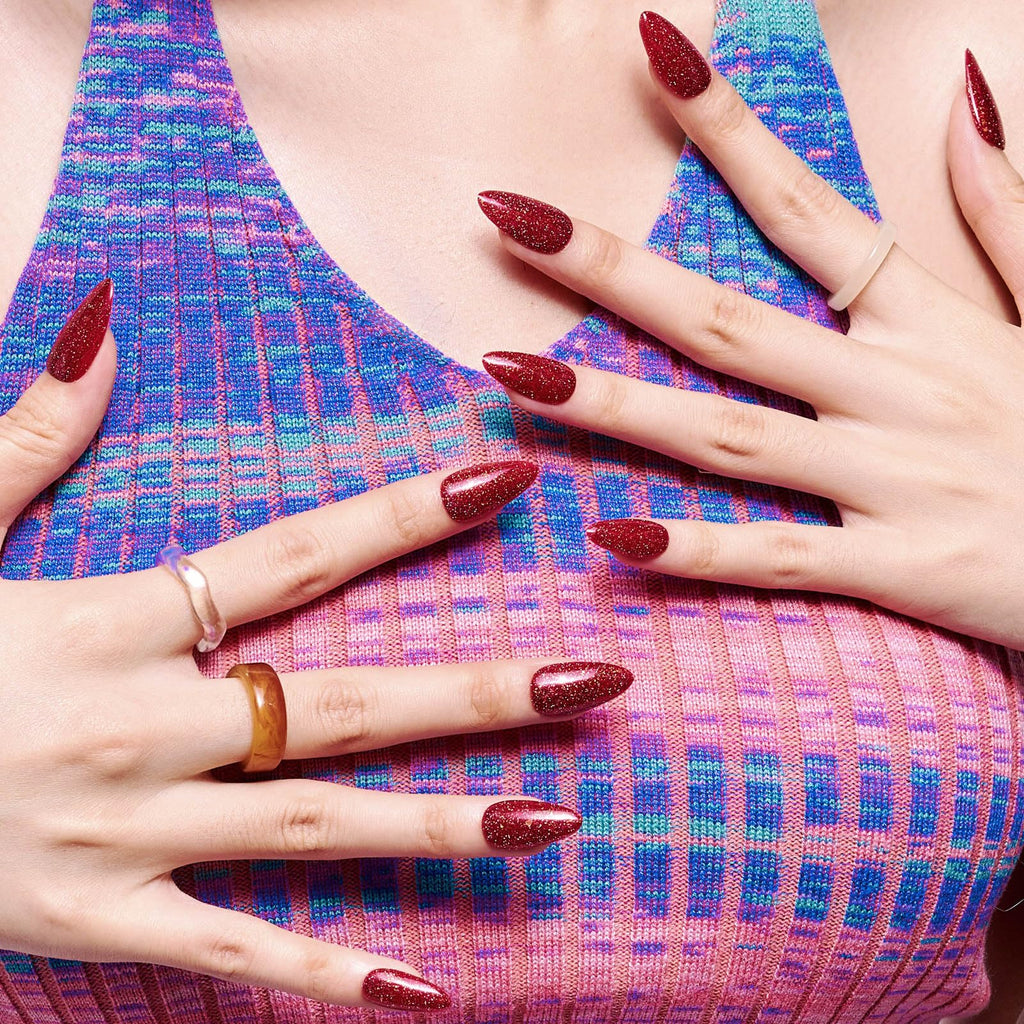 GLAMERMAID Golden Red Press-On Nails – Medium Almond Jelly Gloss Kit