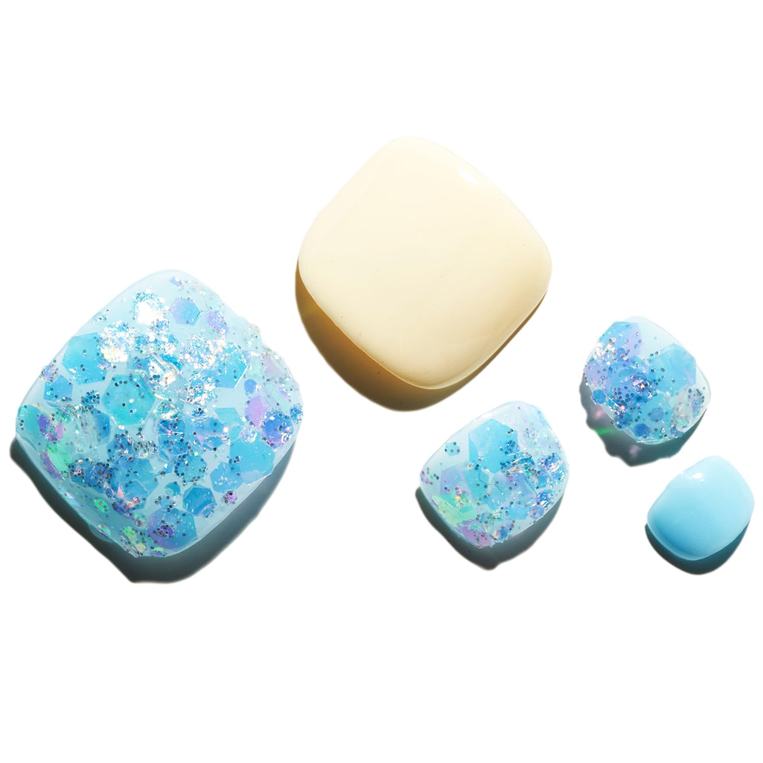 GLAMERMAID Press-On Toenails – Glitter Light Blue Gel Glue, Reusable UV Finish False Nails Kit