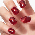 GLAMERMAID Red Cat Eyes Extra Short Press-On Nails – Cherry Burgundy