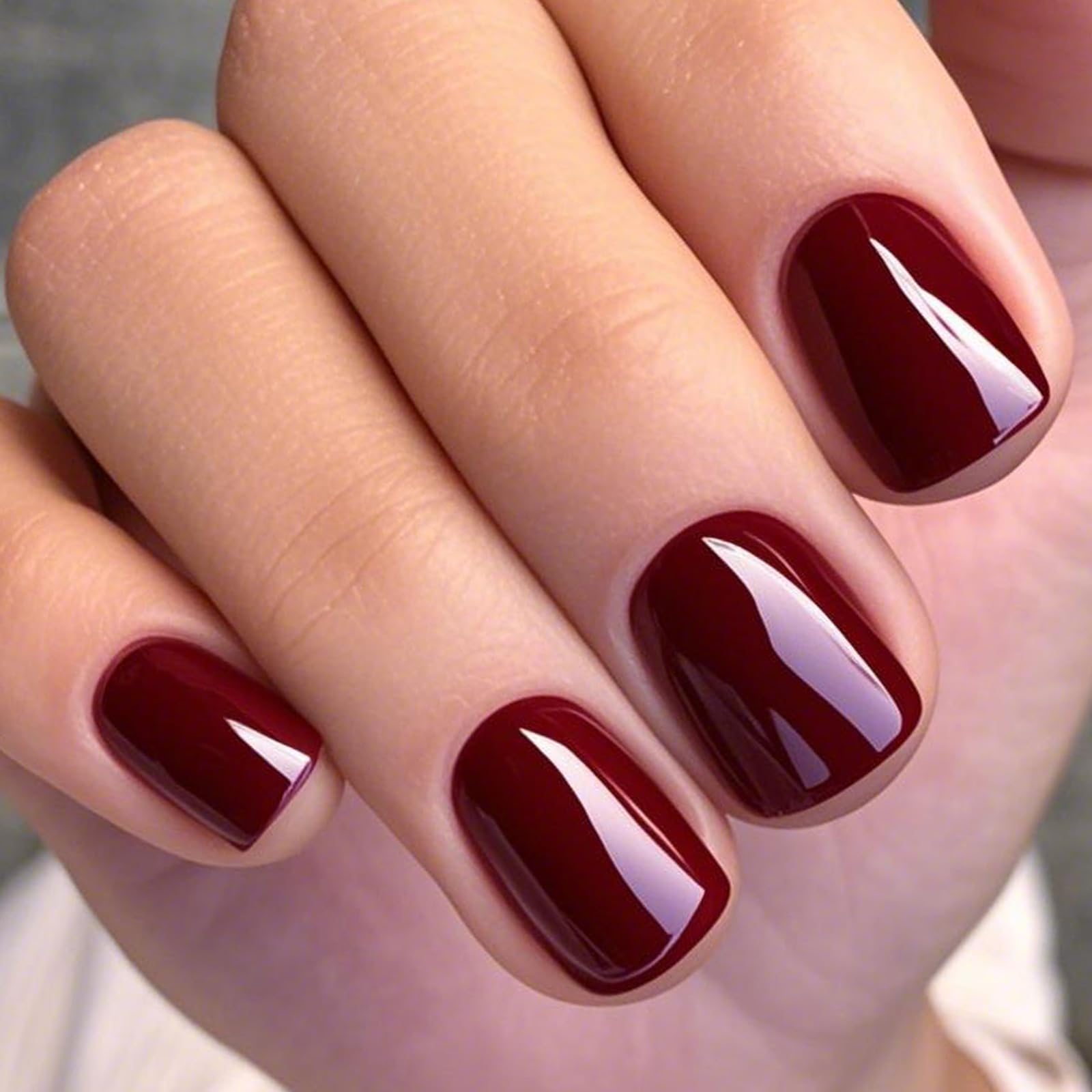 GLAMERMAID Burgundy Red Extra Short Press-On Nails – Short Squoval, Gel Shine, 24-Piece Set