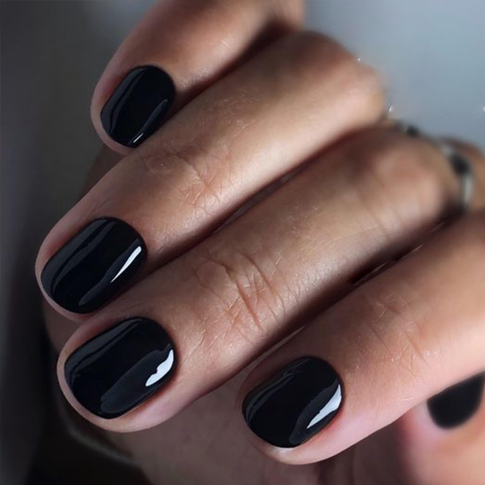 GLAMERMAID Extra Short Press On Nails – Gothic Black, Glossy UV Gel Finish, Reusable Full Cover Kit
