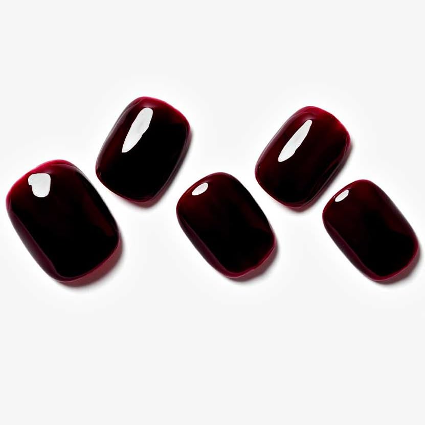 GLAMERMAID Burgundy Red Extra Short Press-On Nails – Short Squoval, Gel Shine, 24-Piece Set