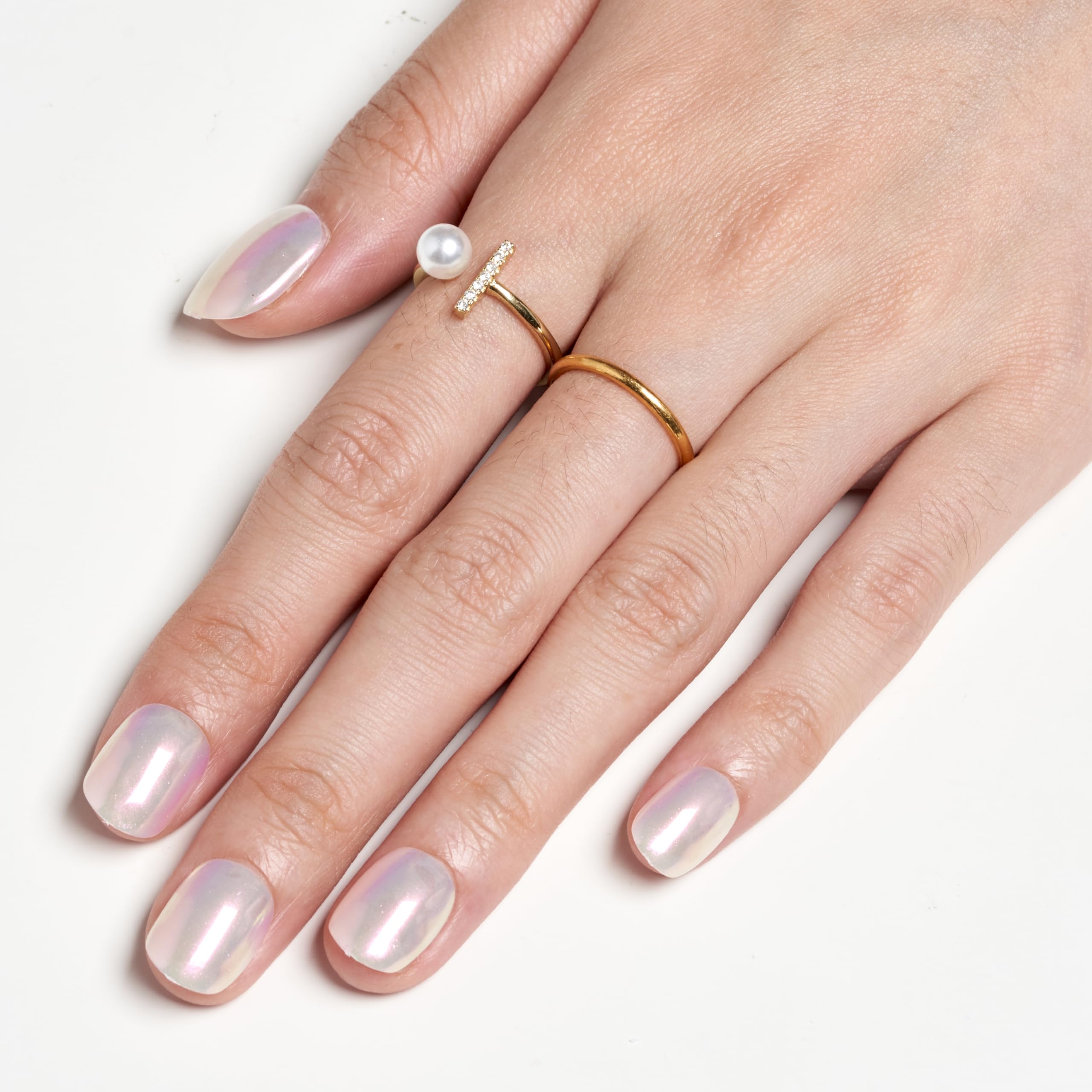 GLAMERMAID Pure White Pearl Chrome Extra Short Press-On Nails | Glazed Handmade Gel Finish