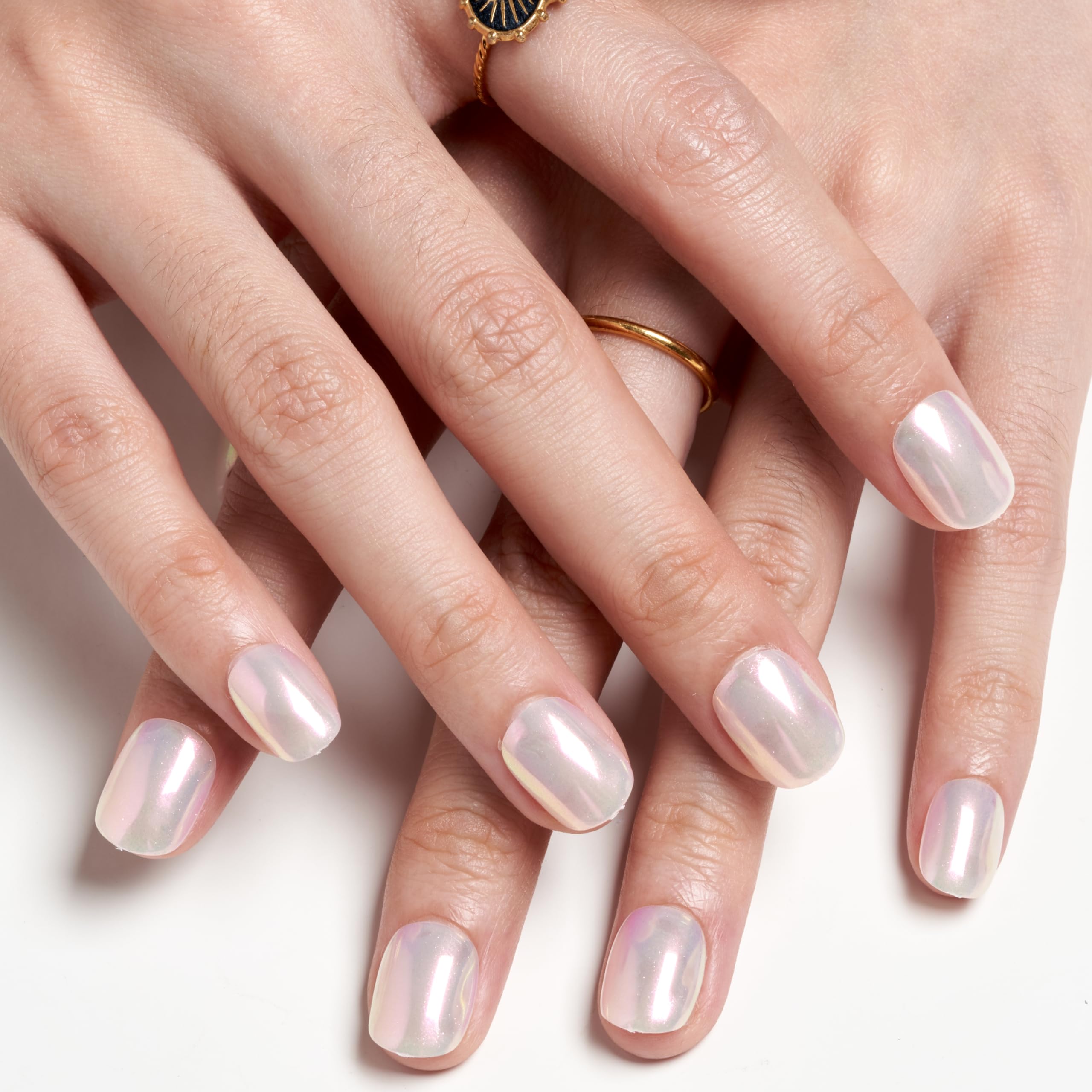 GLAMERMAID Pure White Pearl Chrome Extra Short Press-On Nails | Glazed Handmade Gel Finish