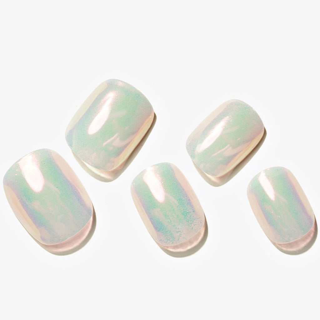GLAMERMAID Pure White Pearl Chrome Extra Short Press-On Nails | Glazed Handmade Gel Finish