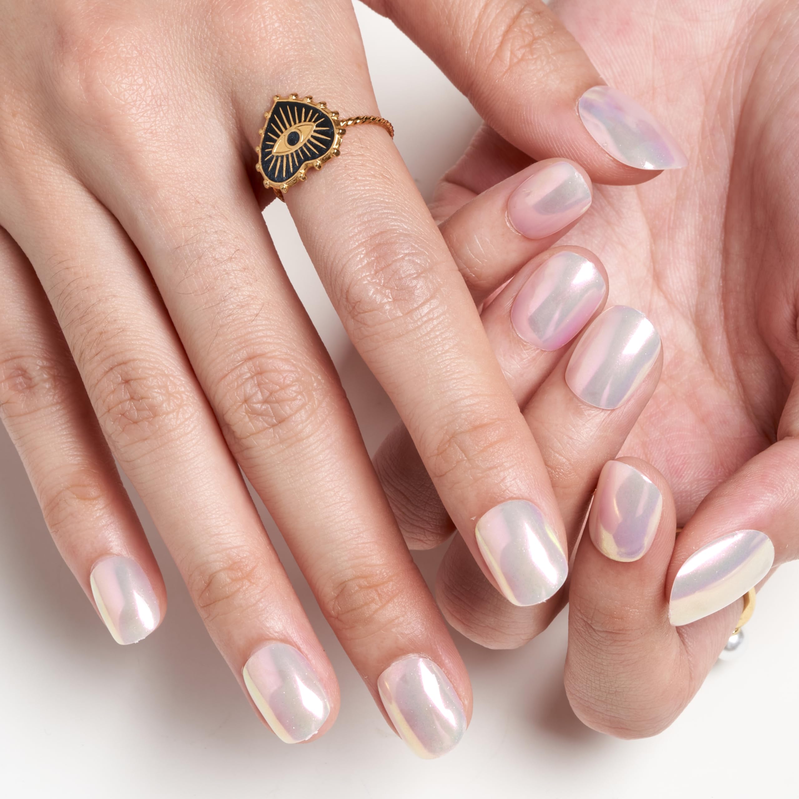 GLAMERMAID Pure White Pearl Chrome Extra Short Press-On Nails | Glazed Handmade Gel Finish