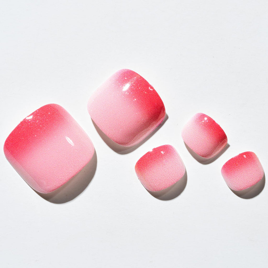 GLAMERMAID Press On Toenails - Hot Pink Ombre Gel Glue On Nails