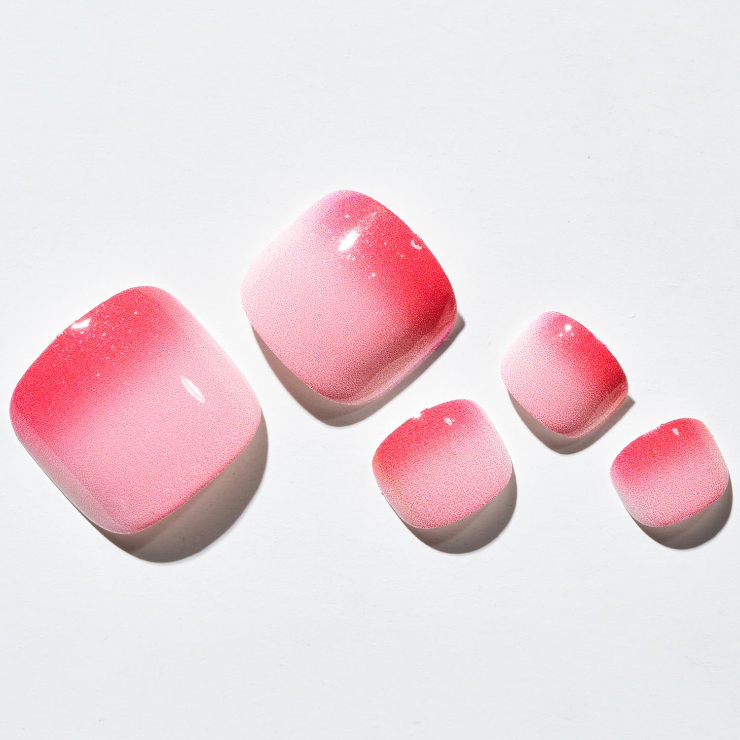 GLAMERMAID Press On Toenails - Hot Pink Ombre Gel Glue On Nails