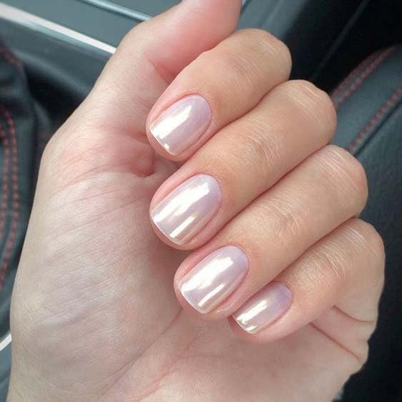 GLAMERMAID Pure White Pearl Chrome Extra Short Press-On Nails | Glazed Handmade Gel Finish