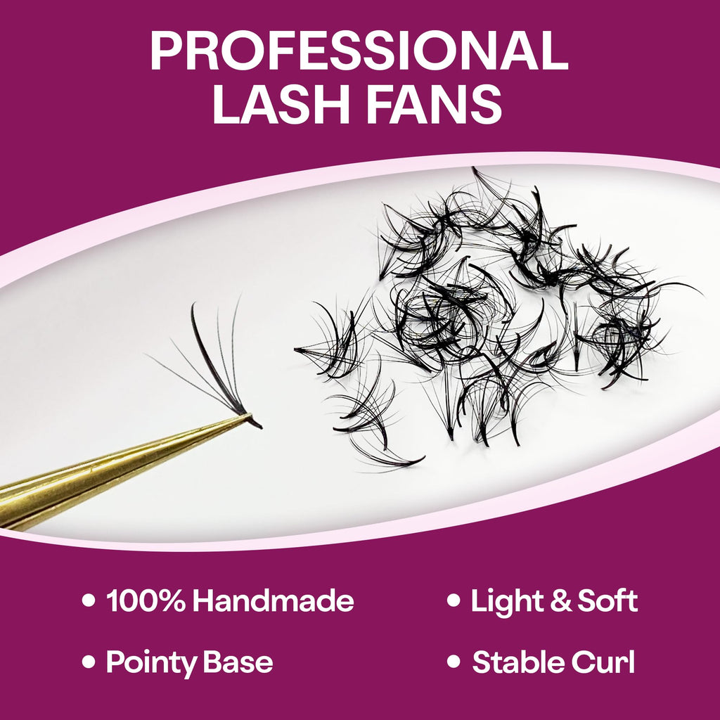 Glamgaze 750 Wispy Promade Fans – 5D/7D/9D, C-D-CC Curl, 0.05-0.07mm