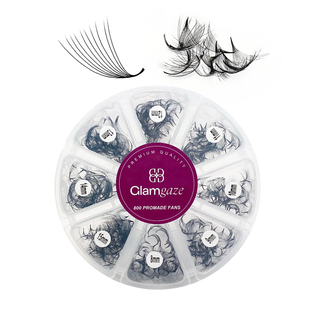 Glamgaze GLAMGAZE 800 Promade Fans – 8-15mm Mixed Lengths, 5D–16D, C/CC/D Curl, 0.05–0.07mm