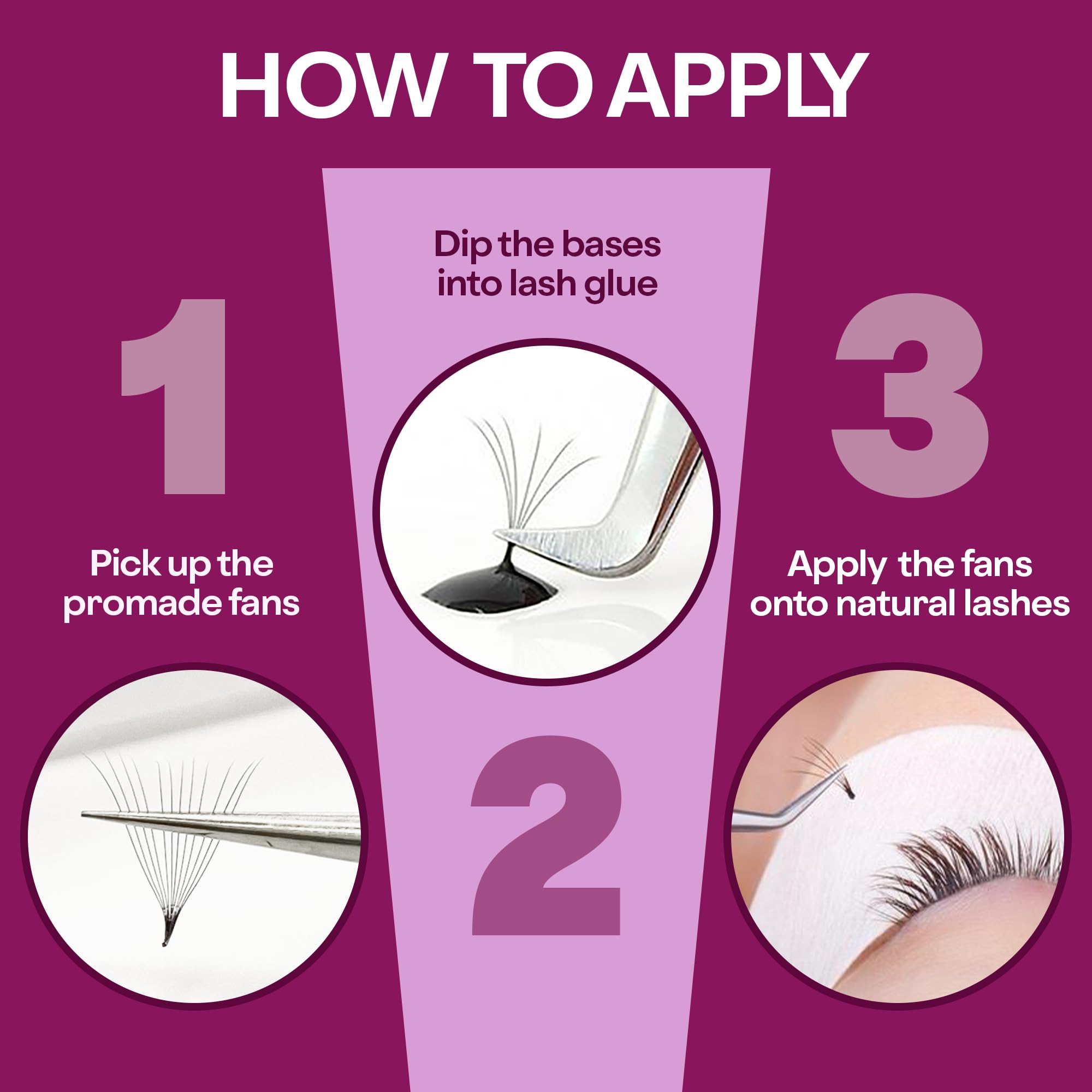GLAMGAZE 500 Promade Fans – Premium Premade Lash Fans for Volume Lashes (3D–16D, CC/DC Curl, 0.05–0.07mm, 8–17mm)