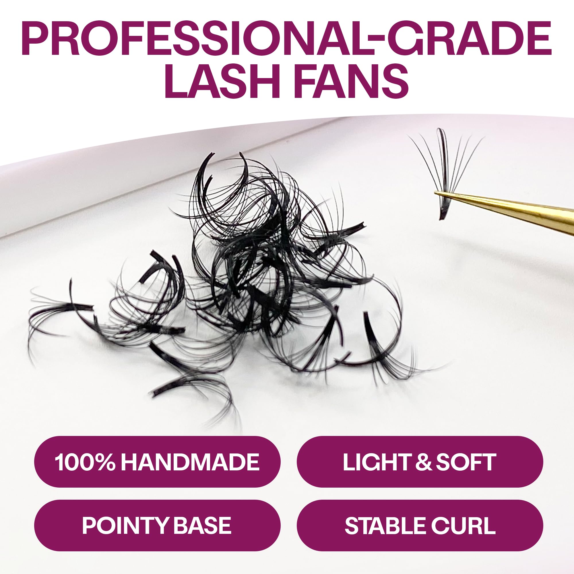 Glamgaze 500 Wispy Promade Fans – 5D-9D, C/CC/D Curl, 0.05–0.07mm, 9–16mm | Premade Lash Extensions