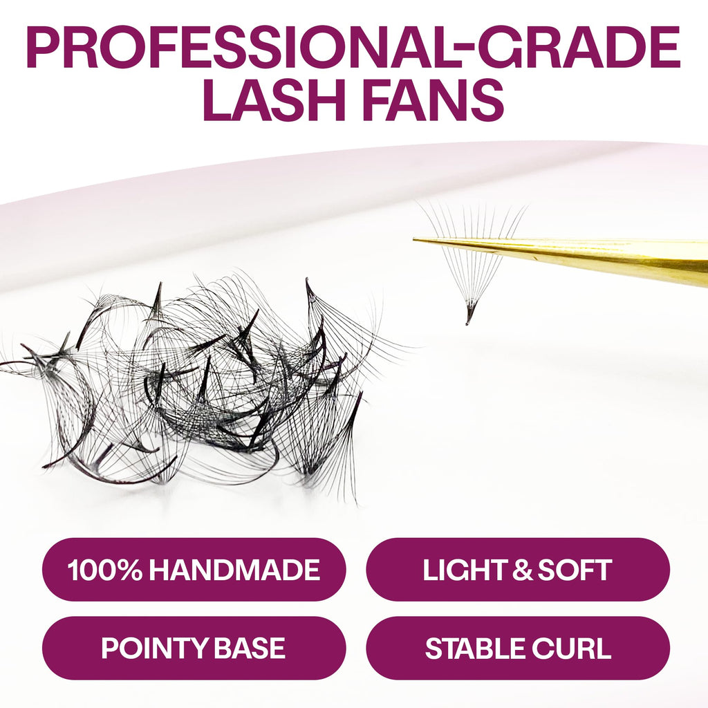 GLAMGAZE 500 Promade Fans – Premium Premade Lash Fans for Volume Lashes (3D–16D, CC/DC Curl, 0.05–0.07mm, 8–17mm)