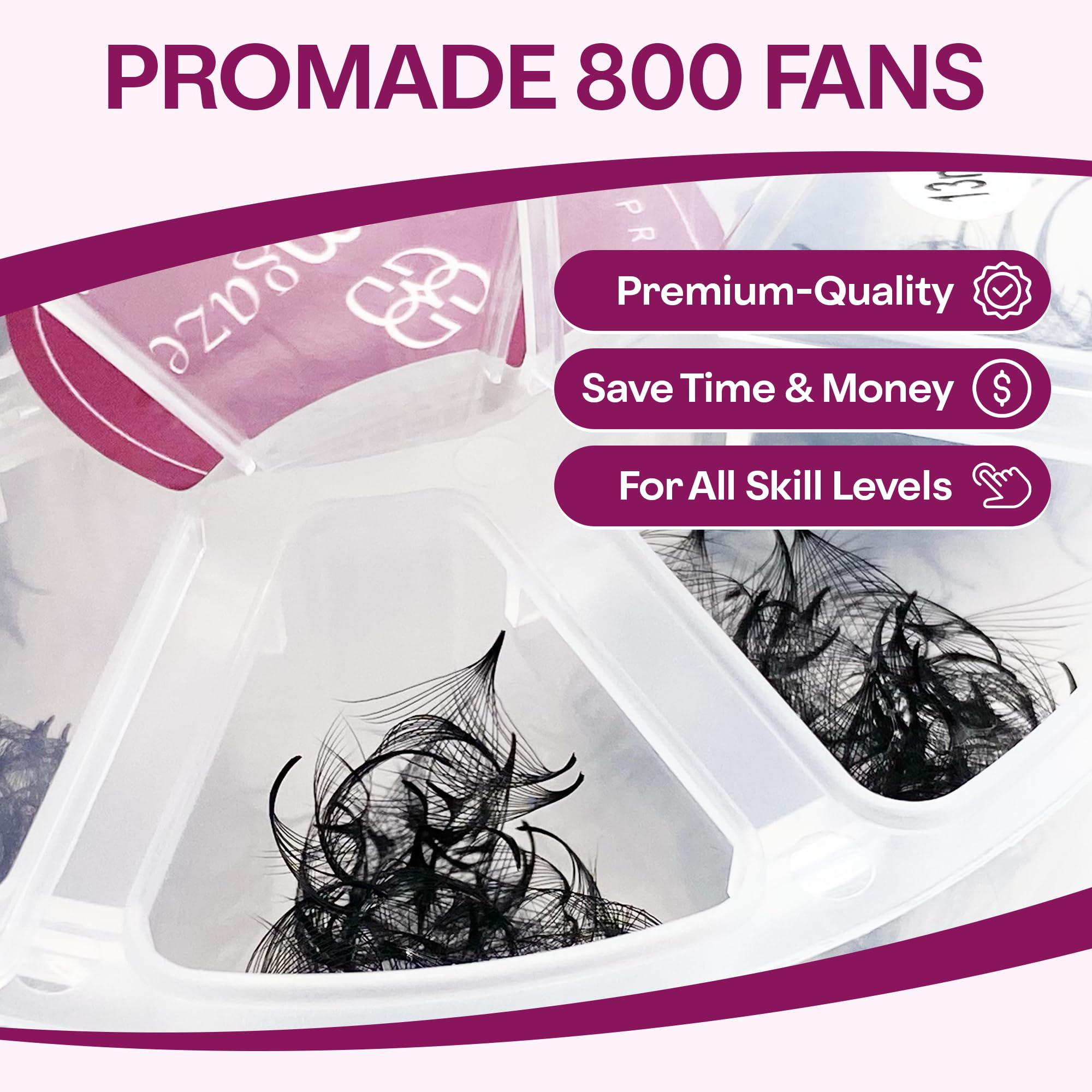 Glamgaze GLAMGAZE 800 Promade Fans – 8-15mm Mixed Lengths, 5D–16D, C/CC/D Curl, 0.05–0.07mm