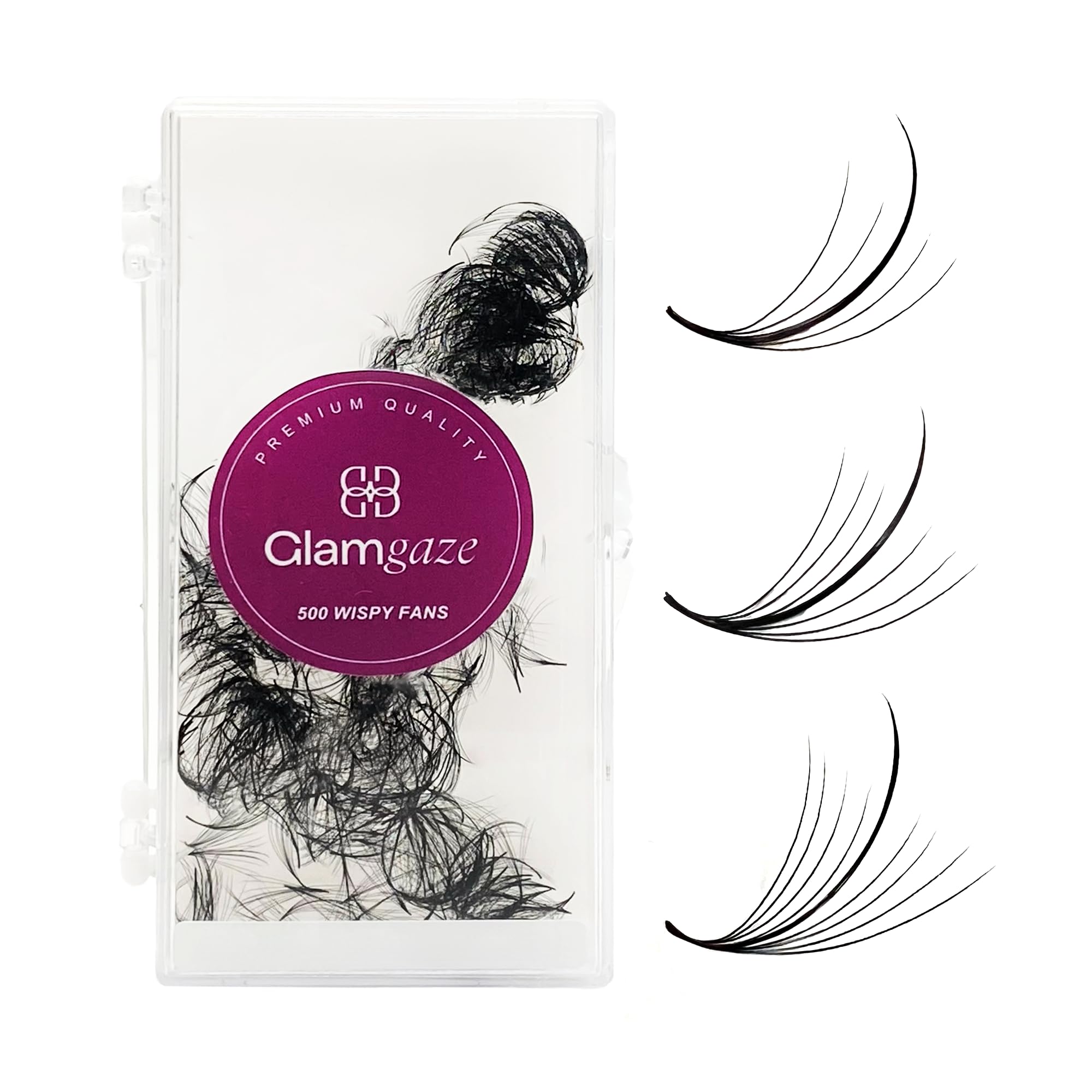 Glamgaze 500 Wispy Promade Fans – 5D-9D, C/CC/D Curl, 0.05–0.07mm, 9–16mm | Premade Lash Extensions