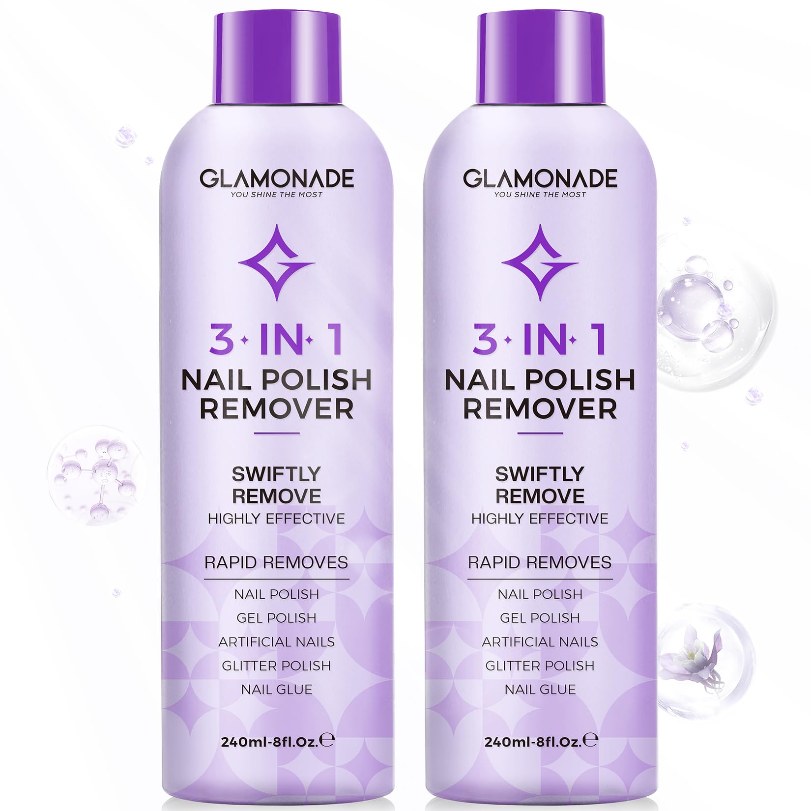Glamonade Acetone Nail Polish Remover – 8 oz x 2 Pack for Gel, Acrylic, Dip Powder (Grape Seed Oil)