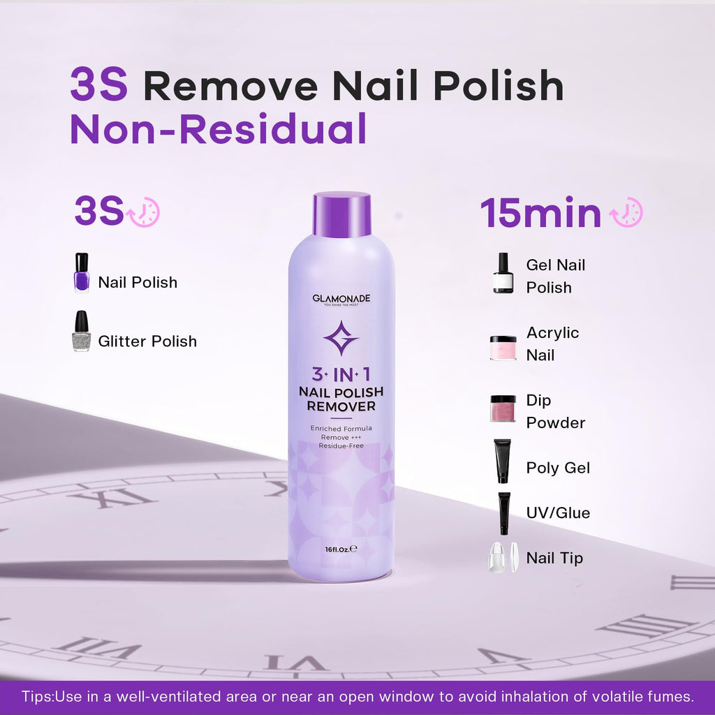 Glamonade Acetone Nail Polish Remover with Grape Seed Oil – 16 oz