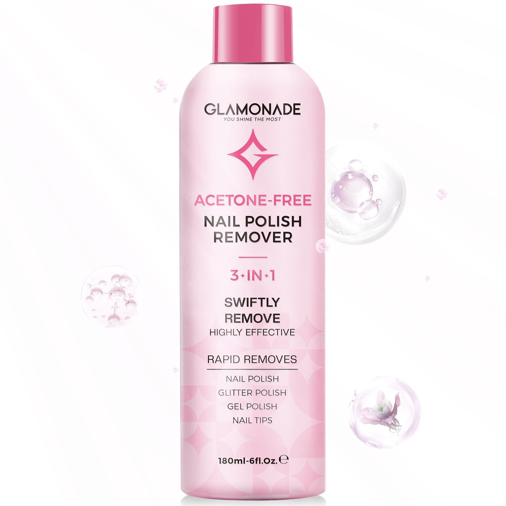 Glamonade Gel Nail Polish Remover – Non-Acetone Soak Off, Rose Seed Oil, 6 oz | Home Salon Essentials