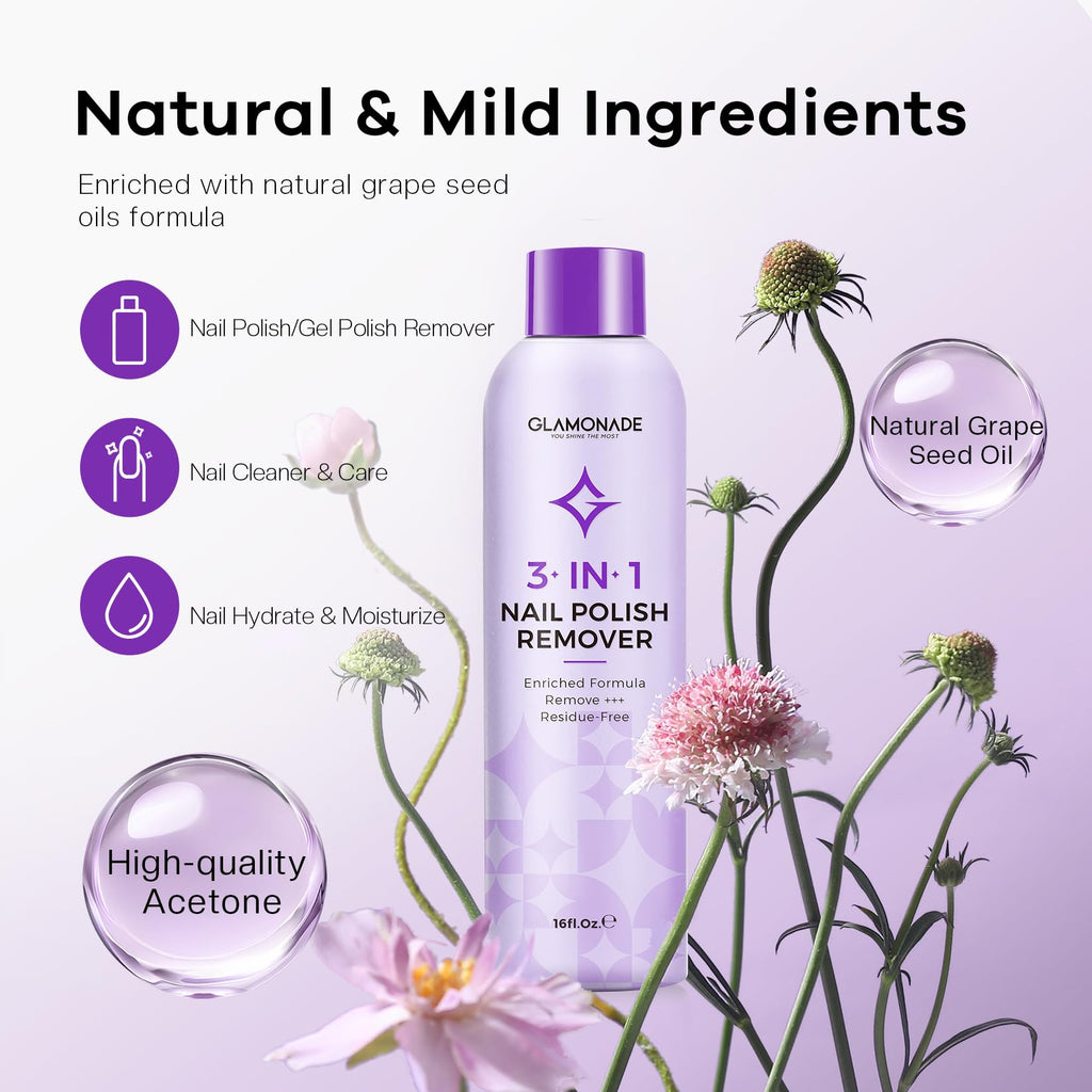 Glamonade Acetone Nail Polish Remover with Grape Seed Oil – 16 oz